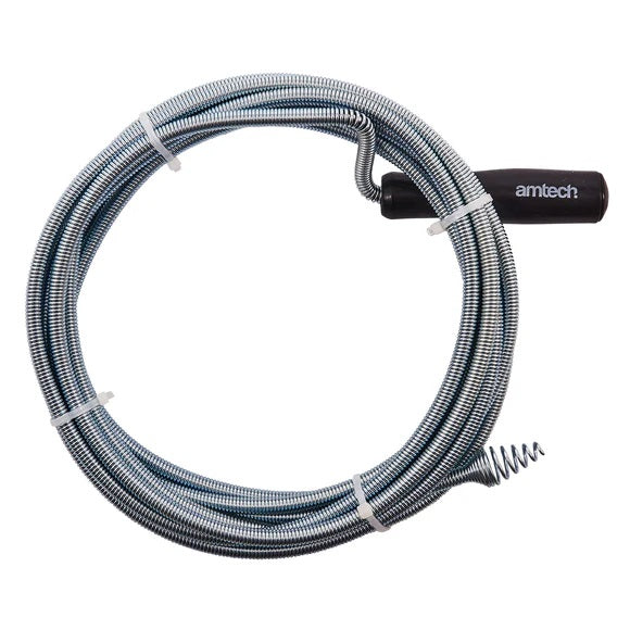 Amtech Flexible Drain and Waste Pipe Unblocker Silver and Black 5Mtr S1895 | Robust Coiled Steel Construction