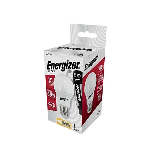 Energizer GLS ES-E27 LED Light Bulb White S8859 | 5.5W | 40W Replacement | 2700K Warm White | 470 Lumens | 15-Year Lifespan