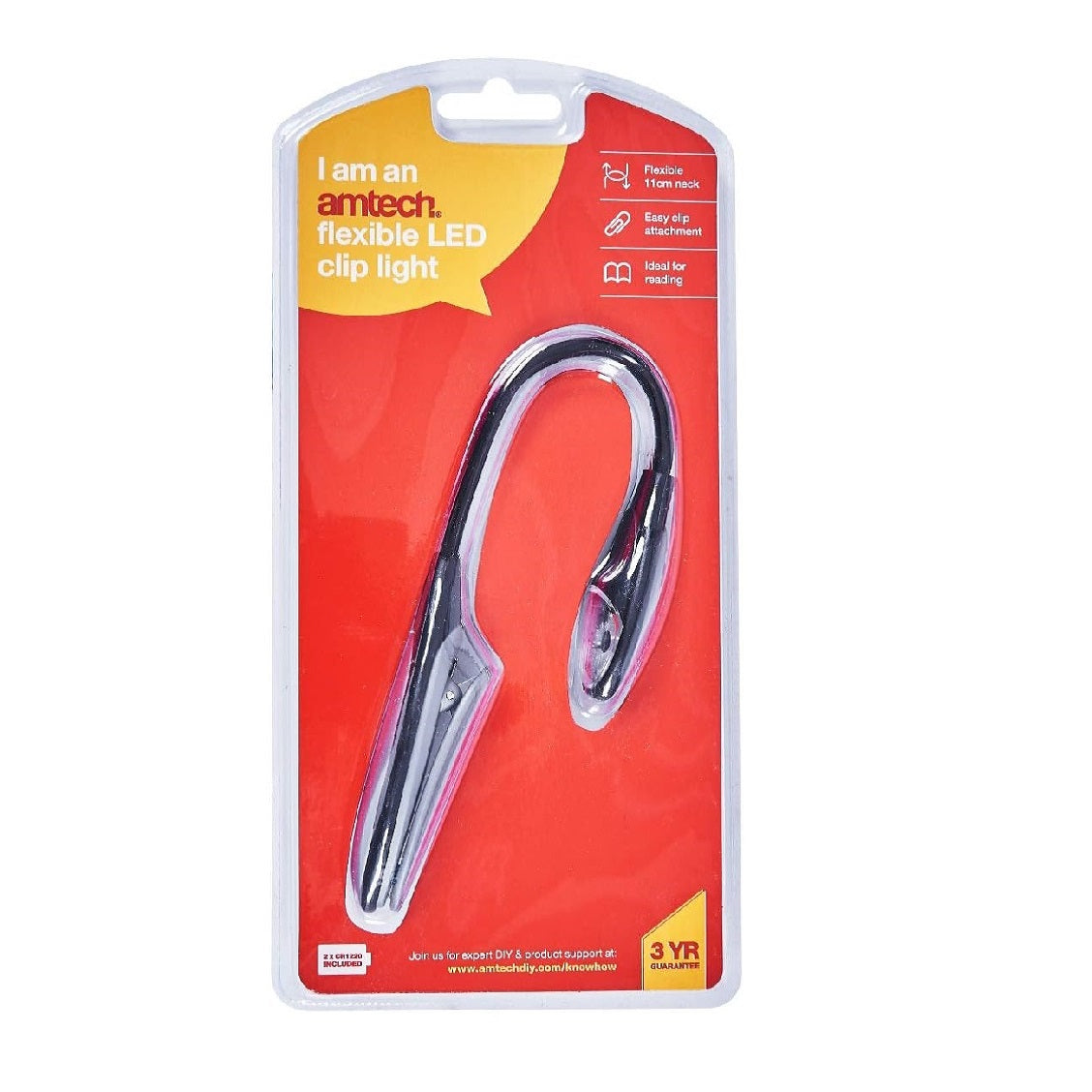 Amtech Flexible LED Clip Light Black 11cm S1526 | Easy Clip Attachment | Ideal for Reading