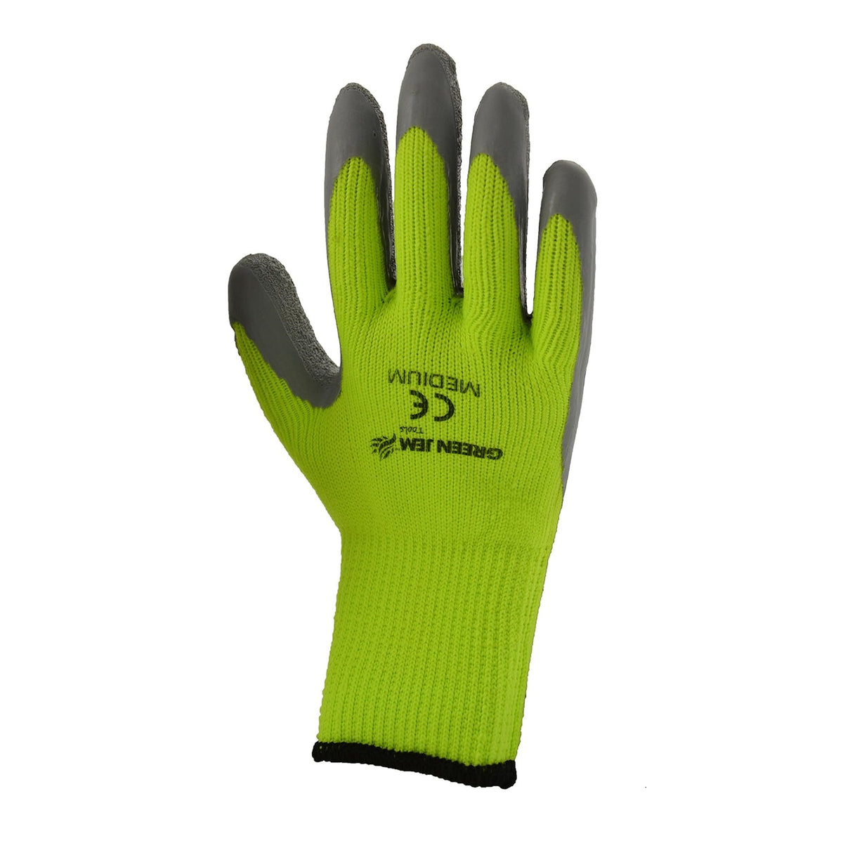 Green Jem Medium High Visibility Winter Work Gloves Green and Grey GLHV-GM | Latex Coated Grip | Outdoor Work Safety Gloves