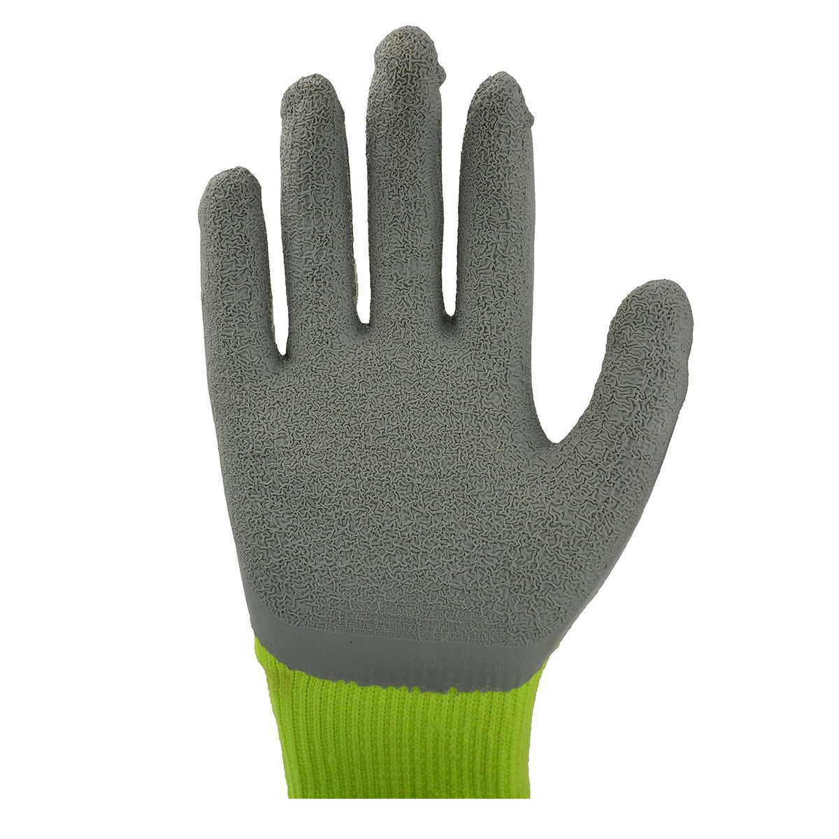 Green Jem Medium High Visibility Winter Work Gloves Green and Grey GLHV-GM | Latex Coated Grip | Outdoor Work Safety Gloves