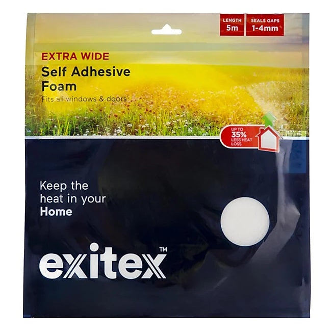 Exitex Extra Wide Self Adhesive Foam Cream 5Mtr 1010382000535 | Fits All Windows and Doors | Seals Gap 1-4mm