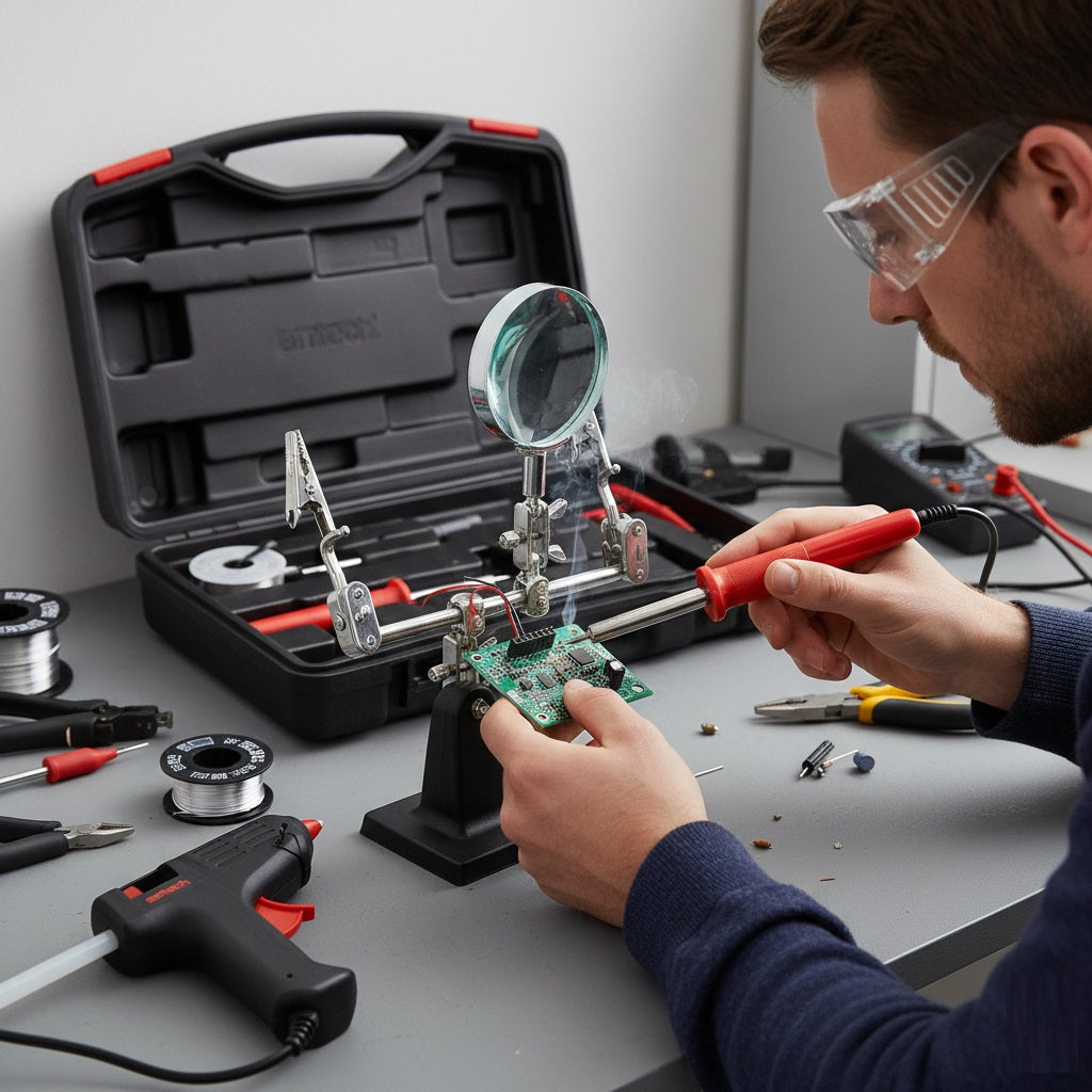 Amtech Soldering Tool Kit Assorted S1740 | Comprehensive Soldering and Gluing Kit | Ideal for Homes and DIY Tasks | Storage Organiser Case