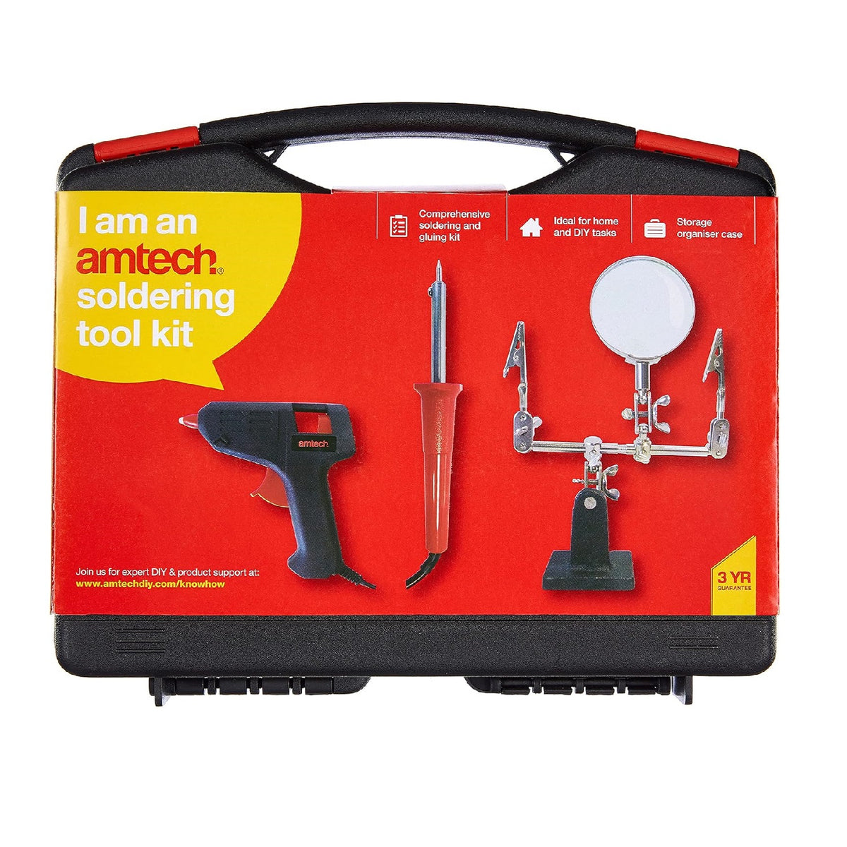 Amtech Soldering Tool Kit Assorted S1740 | Comprehensive Soldering and Gluing Kit | Ideal for Homes and DIY Tasks | Storage Organiser Case