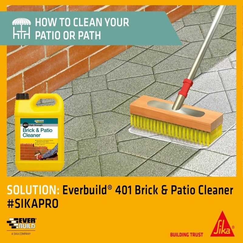 Everbuild 401 High Strength Brick and Patio Cleaner Yellow 5Ltr 484097 | Fas Acting | Restore Outdoor Surfaces | For Both Domestic and Professional Use | Disolves Mortar Stains