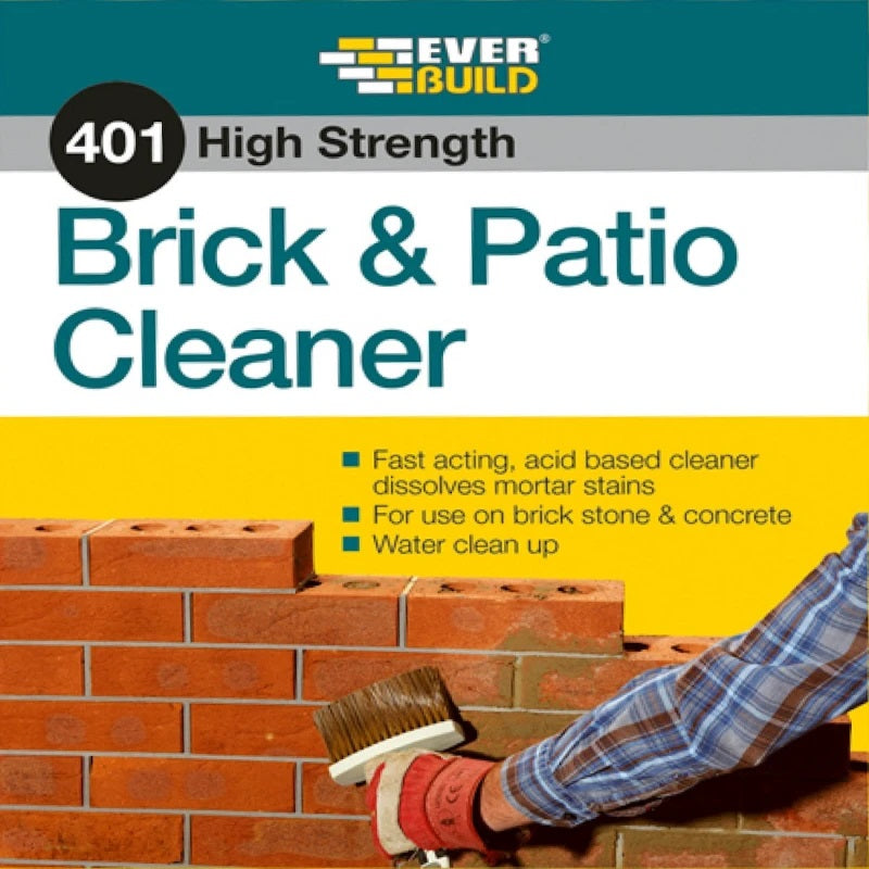 Everbuild 401 High Strength Brick and Patio Cleaner Yellow 5Ltr 484097 | Fas Acting | Restore Outdoor Surfaces | For Both Domestic and Professional Use | Disolves Mortar Stains