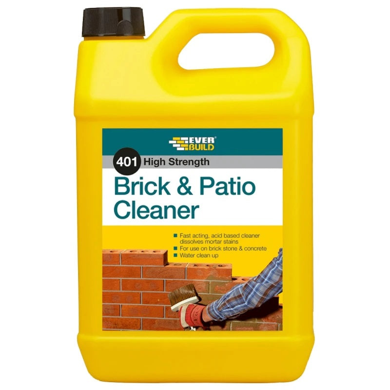 Everbuild 401 High Strength Brick and Patio Cleaner Yellow 5Ltr 484097 | Fas Acting | Restore Outdoor Surfaces | For Both Domestic and Professional Use | Disolves Mortar Stains
