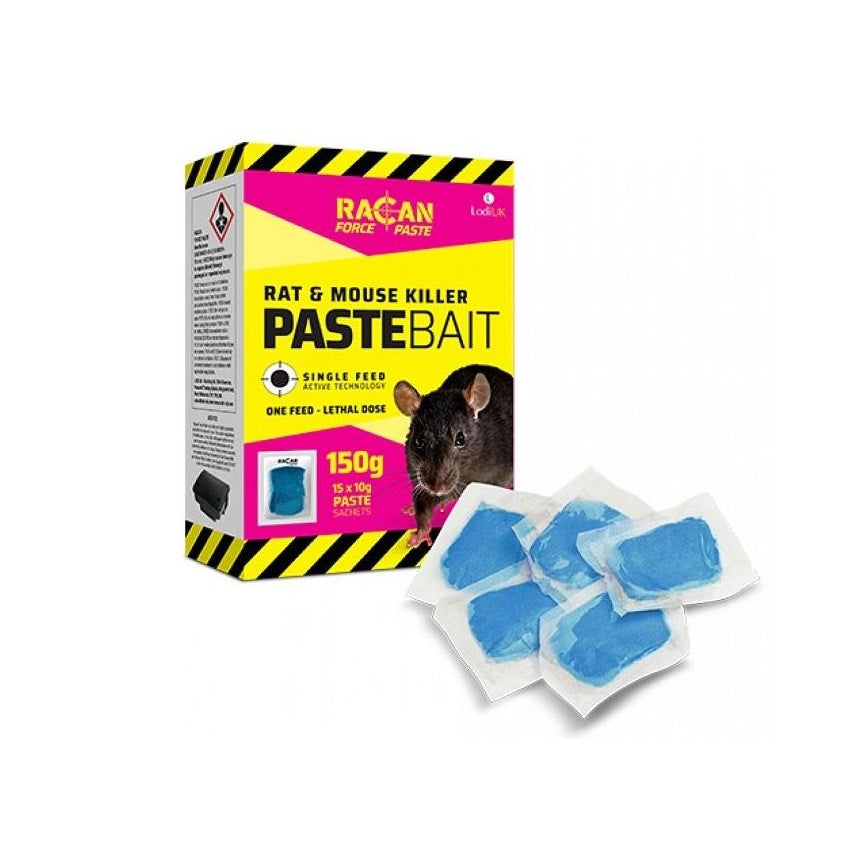 Lodi UK Racan Rat and Mouse Killer Paste Bait Blue Pack of 10 150g R8912 | Single Feed Rodent Control | Ready-to-Use Sachets | One Feed - Lethal Dose