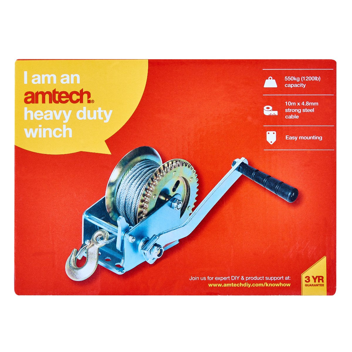 Amtech Heavy Duty Winch Silver 1200lb 10Mtr x 4.8mm 42579 | Easy Mounting