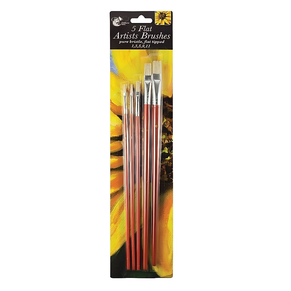 151 Chiltren Arts Flat Head Artist Paint Brushes Assorted Size Pack of 5 ATS1174