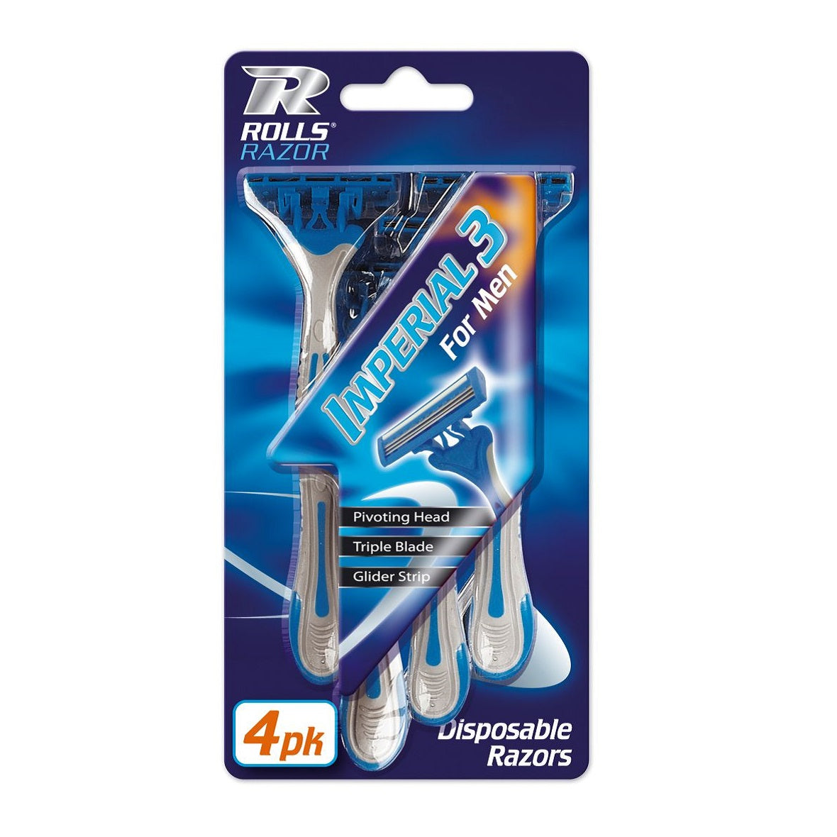 151 Rolls Imperial 3 Disposable Razors Blue Pack of 4 GG78 | Pivoting Head | Triple Blade | Glider Strip