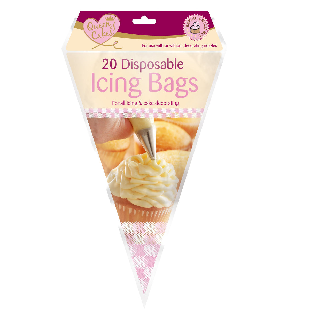 151 Queen of Cakes Disposable Icing Bags Clear Large Pack of 20 QC1117 | For All Icing and Cake Decorating | For Use With or Without Decorating Nozzles