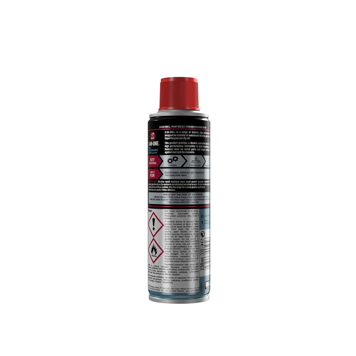 3-In-One Bike Maintenance Spray with PTFE Multicoloured 250ml 44429 | Lubricates | Protects Layer | Long-Lasting Protection | Ideal for Bicycle Chains-Gear Mechanisms and Cables