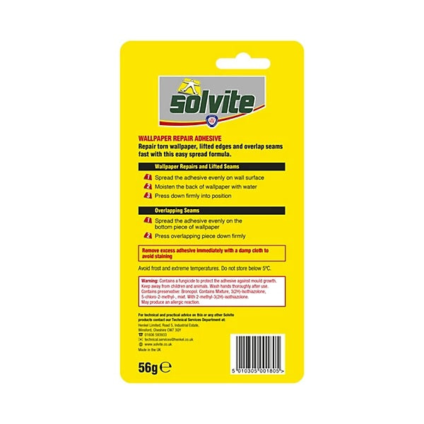 Solvite Wallpaper Repair Adhesive Multicoloured 56g 2713277 | Extra Strong | Paste for Tears-Seams and Edges | Easy Spread Formula