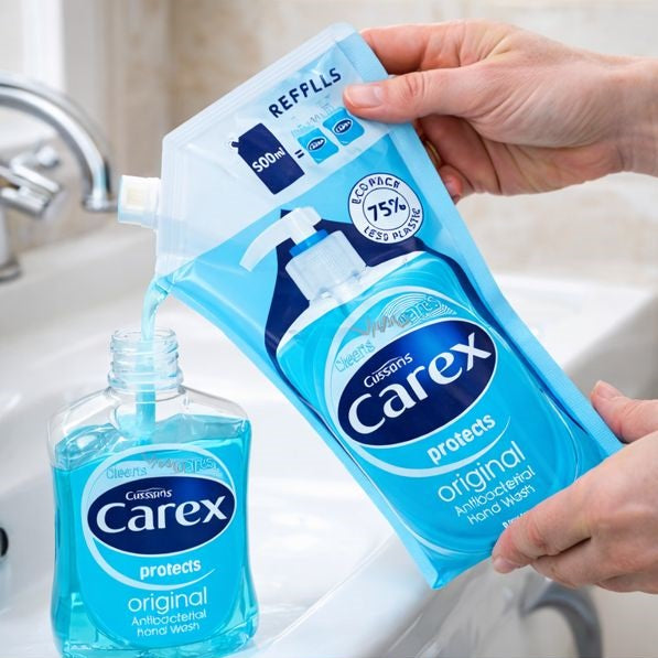Carex Original Antibacterial Hand Wash Refill Blue 500ml 707826 | Protects Against Germs