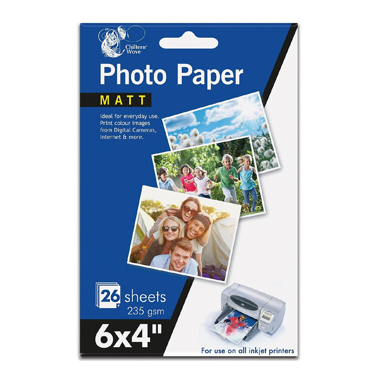 Chiltern Wove 235 GSM Photo Paper Matt sheets White 6-Inch x 4-Inch Pack of 26 SS578A | Ideal for Everyday Use | Print Colour Images from Digital Cameras-Internet and More | For Use on All Inkjet Printers