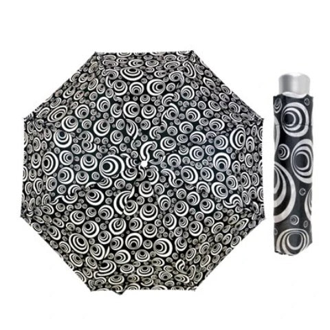 Drizzles Compact Folding Umbrella Black and White Pack of 1 UU0118A | Assorted Designs | Lightweight | Windproof Rain Umbrella