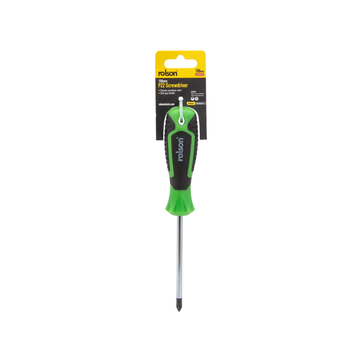 Rolson PZ2 Screwdriver Green and Black 100mm 29164 | Satin Finish Shaft | Chrome Vanadium Steel | With Magnetic Tip | Soft Grip Handle | For Electronics-Automotive Work and General Maintenance
