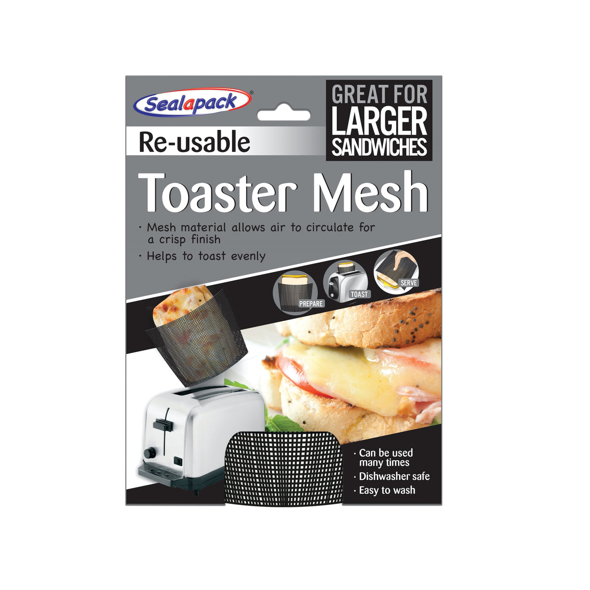 151 Sealapack Toaster Mesh Bag Black SAP054 | Re-Usable | Can be Used Many Times | Dishwasher Safe | Easy to Wash | Helps to Toast Evenly | Mesh Material Allows Air to Circulate for a Crisp Finish | Great for Larger Sandwiches