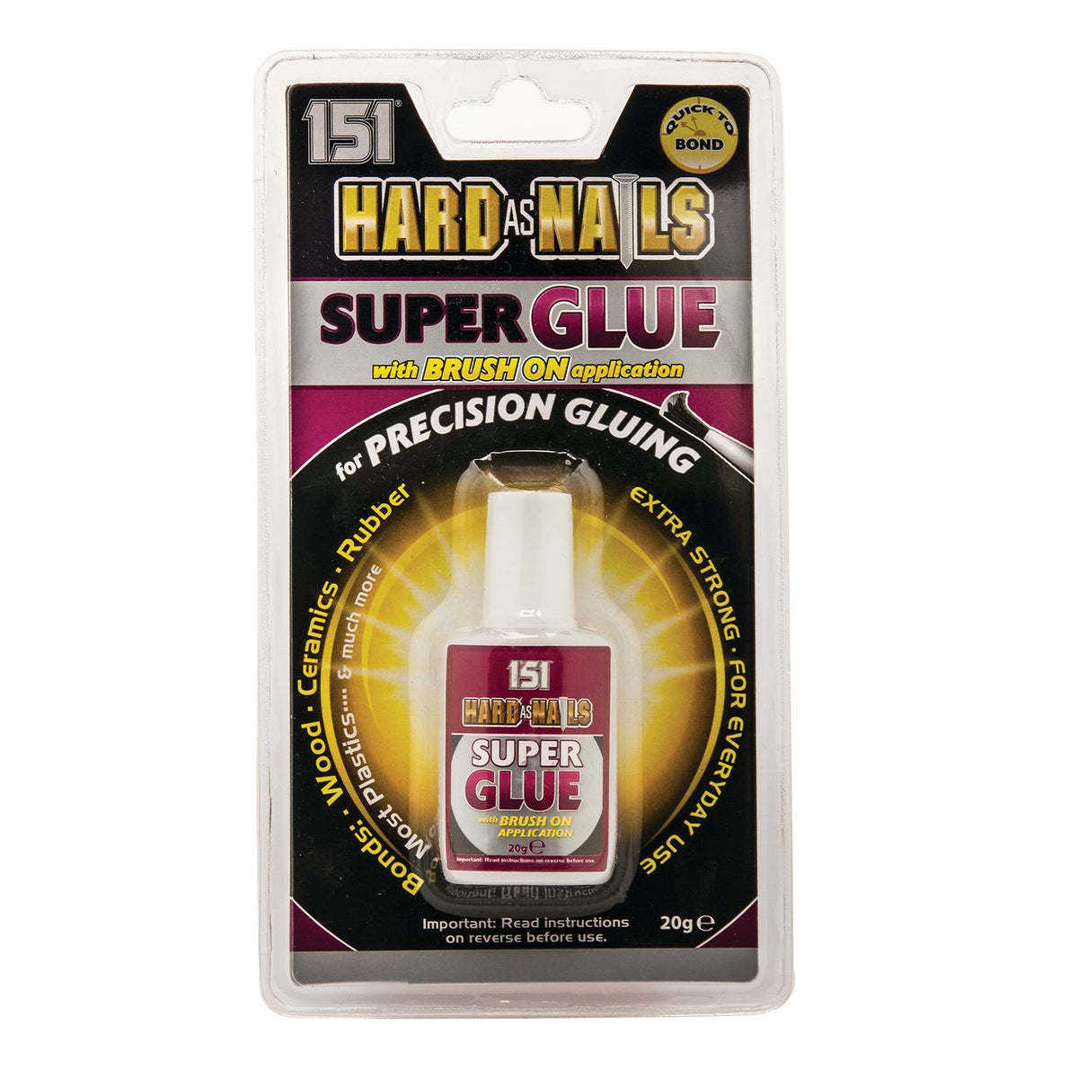 151 Superglue with Brush On Application Clear 20g 1511183 | For Precious Gluing | Hard as Nails | Quick to Bonds | Extra Strong | Bonds Wood-Ceramics-Rubber | For Everyday Use