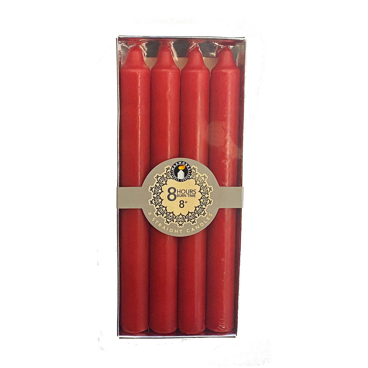151 Wax Works Straight Candles Red 8-Inch Pack of 4 PAN0502 | 8 Hours Burn Time