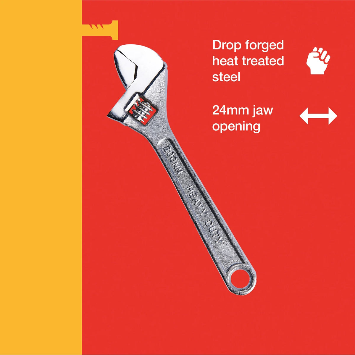 Amtech Heavy Duty Adjustable Wrench With Jaw Opening Chrome 200mm C1900 | Drop-Forged Carbon Steel | Heat Treated Steel | 24mm Jaw Opening