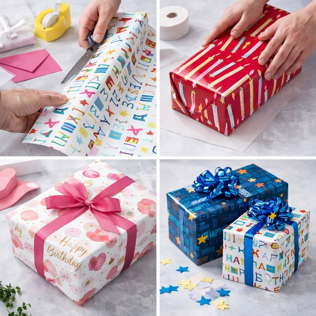 Eurowrap Happy Birthday Gift Wrap Roll Multicoloured 3Mtr Pack of 1 29001-GWC | Colourful Birthday Wrapping Paper | Assorted Designs