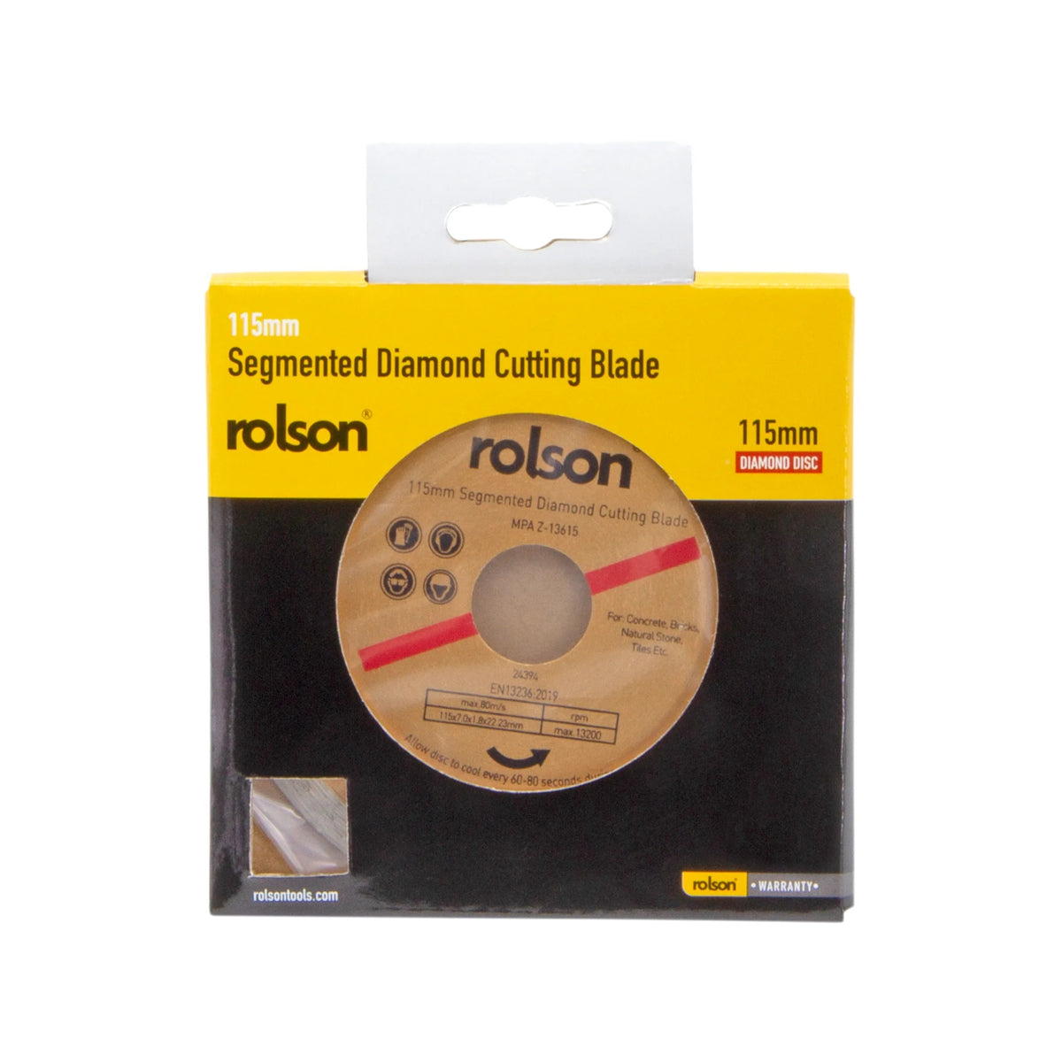 Rolson Segmented Diamond Cutting Blade Yellow 115mm 24394 | Diamond Disc for Concrete Brick Stone Tiles