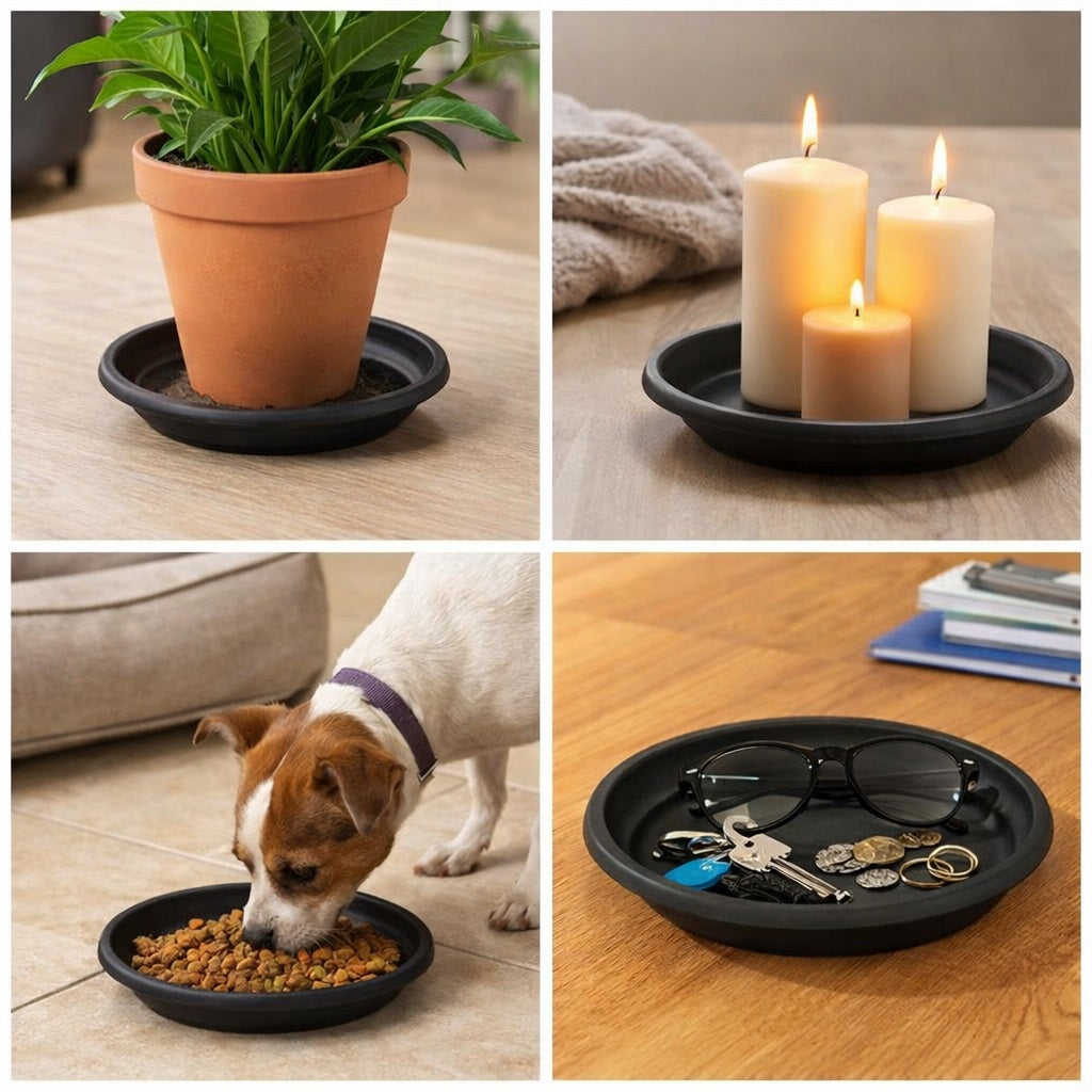 Whitefurze Saucer Black 20cm G020885 | Pot Tray | For Indoor Outdoor Use | Protects Floors and Surfaces
