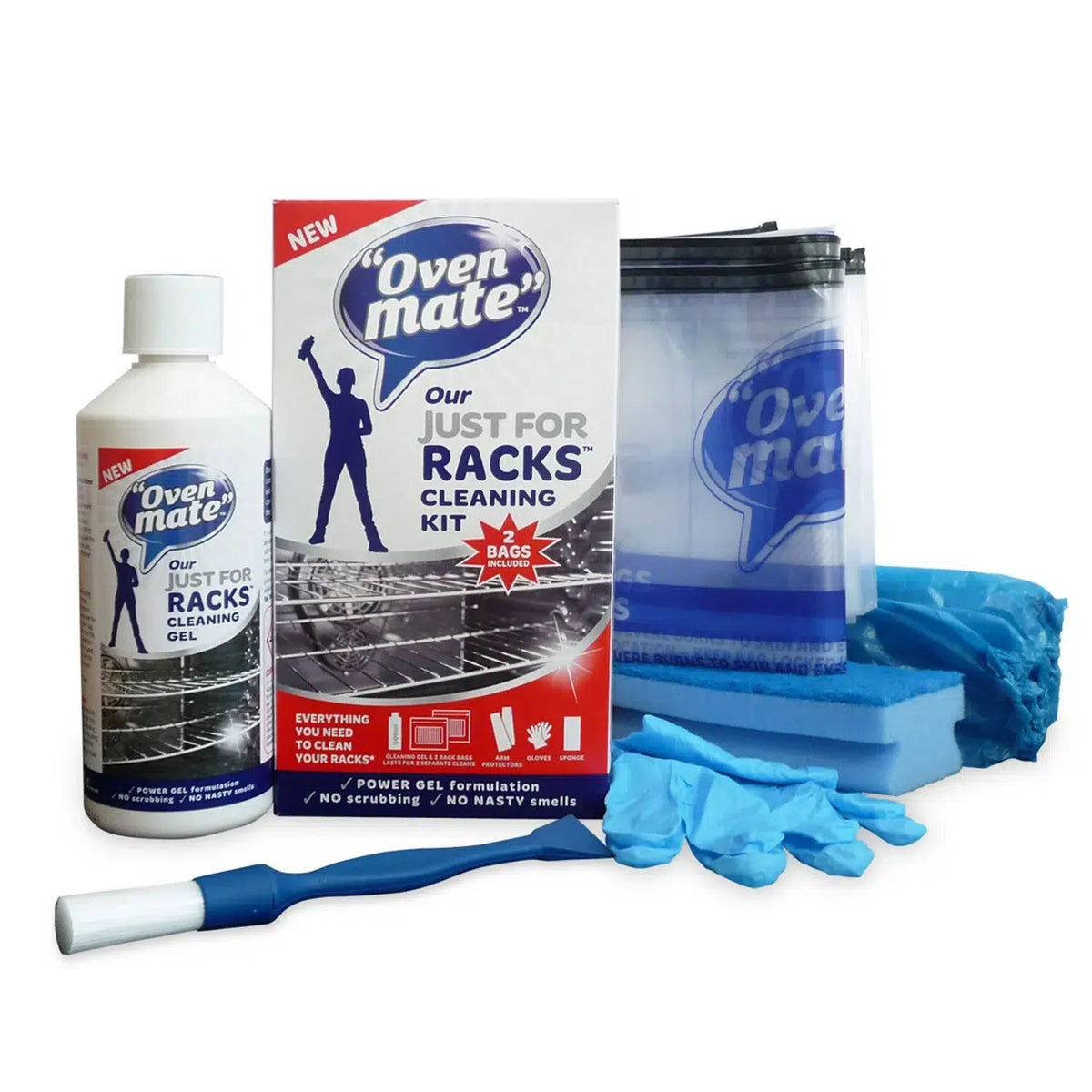 Oven Mate Fast Acting Oven Rack Cleaning Kit Multicoloured OM10101-R6 | Complete Rack Cleaning Solution | No Scrubbing Required | Includes Bags-Brush-Gloves and Sponge