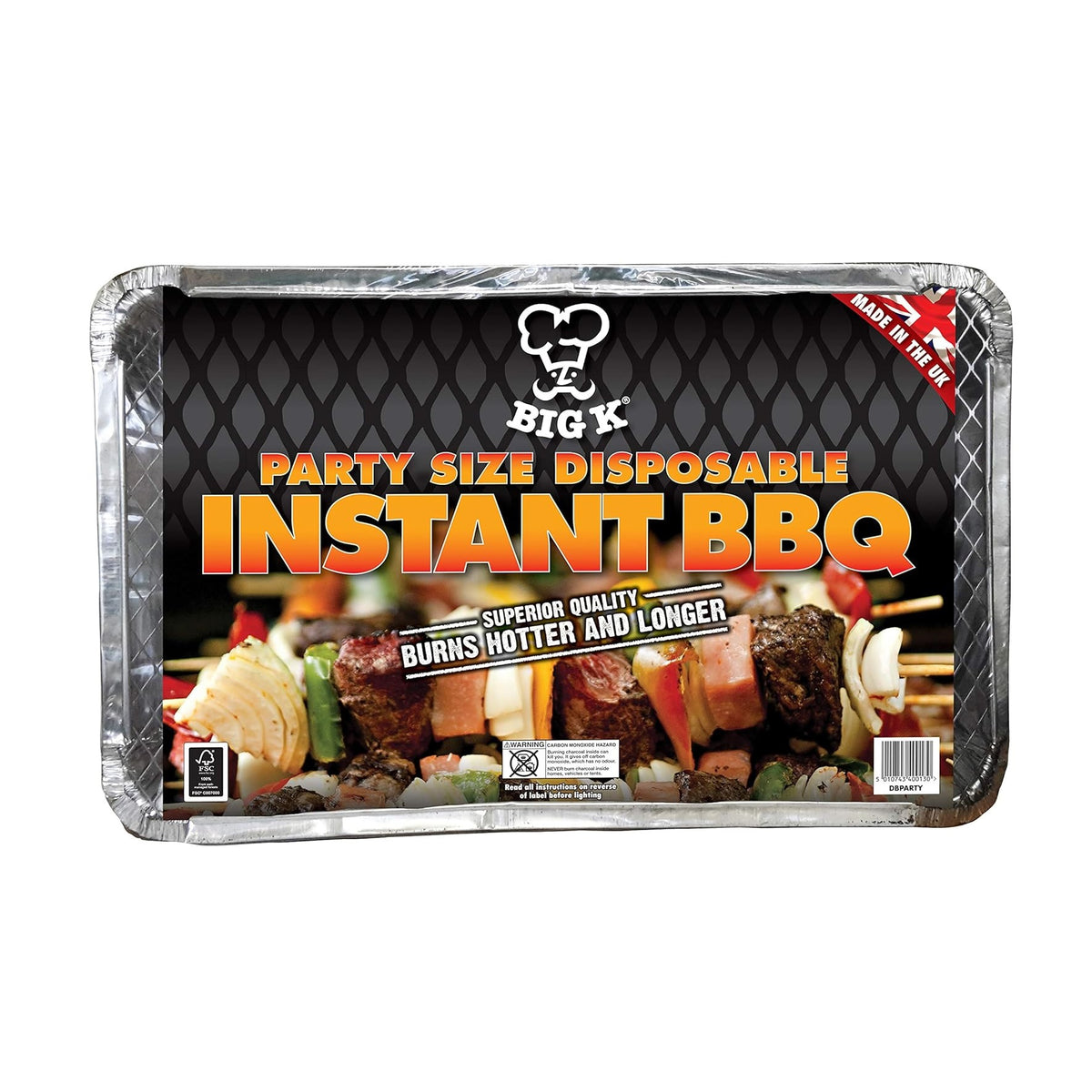 Big K Party Size Disposable Instant BBQ Silver DBPARTY | Ready to Light Charcoal Grill Tray | Burns Hotter and Longer | Ideal for Camping-Picnics and Garden Parties