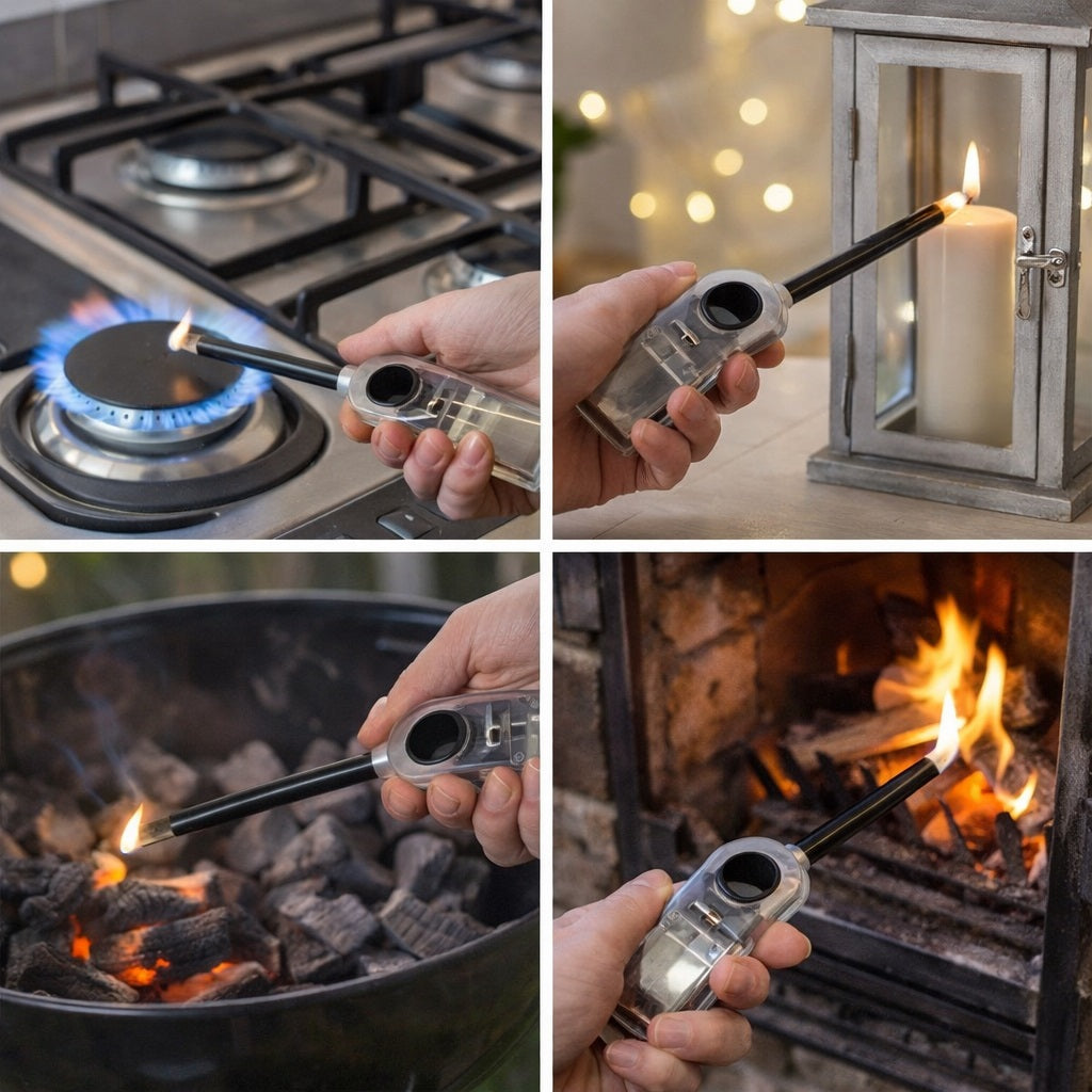 Chef Aid Refillable Gas Lighter Clear 10E00205 | Long Reach Kitchen Lighter | Adjustable Flame | Ideal for Candles-Cookers and BBQs
