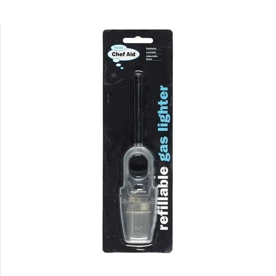 Chef Aid Refillable Gas Lighter Clear 10E00205 | Long Reach Kitchen Lighter | Adjustable Flame | Ideal for Candles-Cookers and BBQs