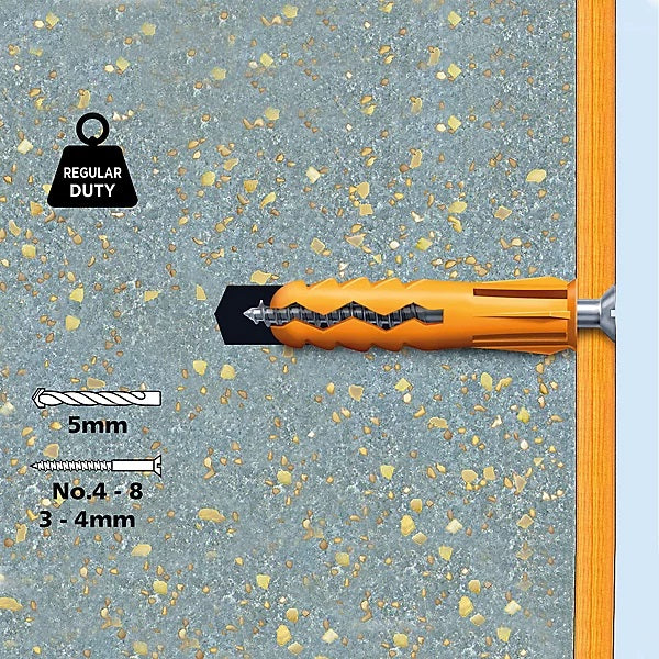 Plasplugs Super Grips Concrete and Brick Fixings Assorted Pack of 150 SAP505CC | 3 Sizes Wall Plugs | 5mm-6mm-7mm | Includes Drill and Screw Gauge | Easy Fix System