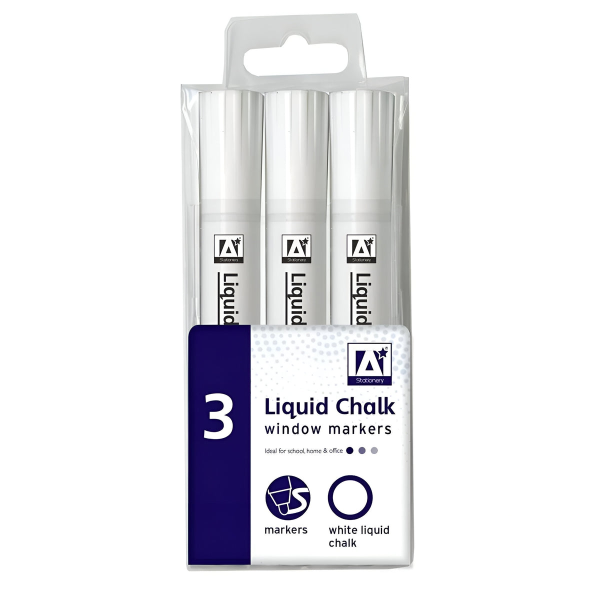 A Star Stationery Liquid Chalk Window Markers White Pack of 3 REWM2 | Ideal for School-Home and Office
