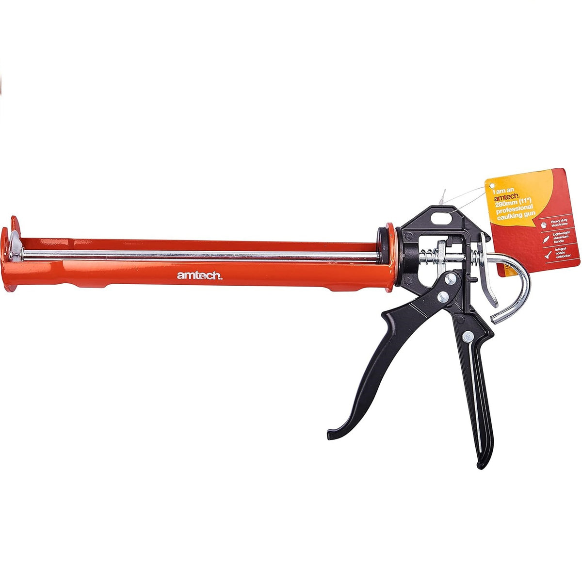 Amtech Professional Caulking Gun Red and Black 280mm H2000 | Heavy Duty Steel Frame | Lightweight Aluminium Handle | Integral Nozzle Unblocker | For Silicone and Adhesives