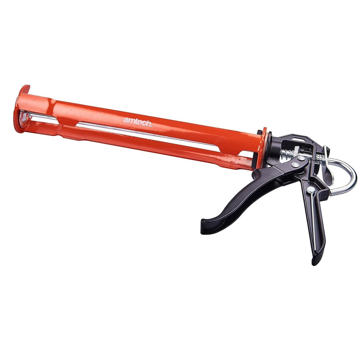 Amtech Professional Caulking Gun Red and Black 280mm H2000 | Heavy Duty Steel Frame | Lightweight Aluminium Handle | Integral Nozzle Unblocker | For Silicone and Adhesives
