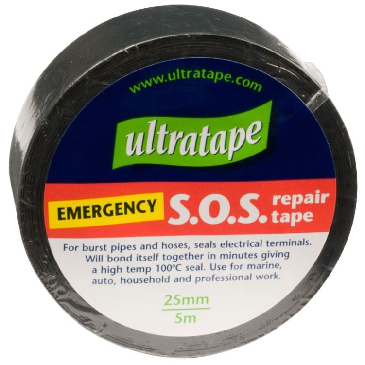 Ultratape Emergency SOS Repair Tape Black 25mm x 5Mtr SOS25X5TR12 | Self Fusing High Temperature Seal