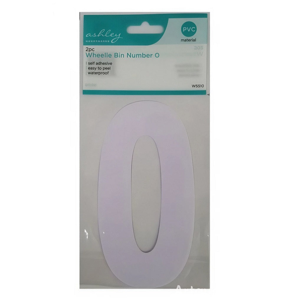 Ashley Housewares Self Adhesive Wheelie Bin Number 0 White Pack of 2 WS510 | Made From PVC | Easy to Peel | Waterproof
