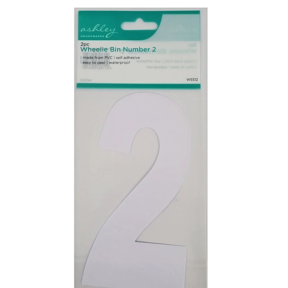 Ashley Housewares Self Adhesive Wheelie Bin Number 2 White Pack of 2 WS512 | Made From PVC | Easy to Peel | Waterproof