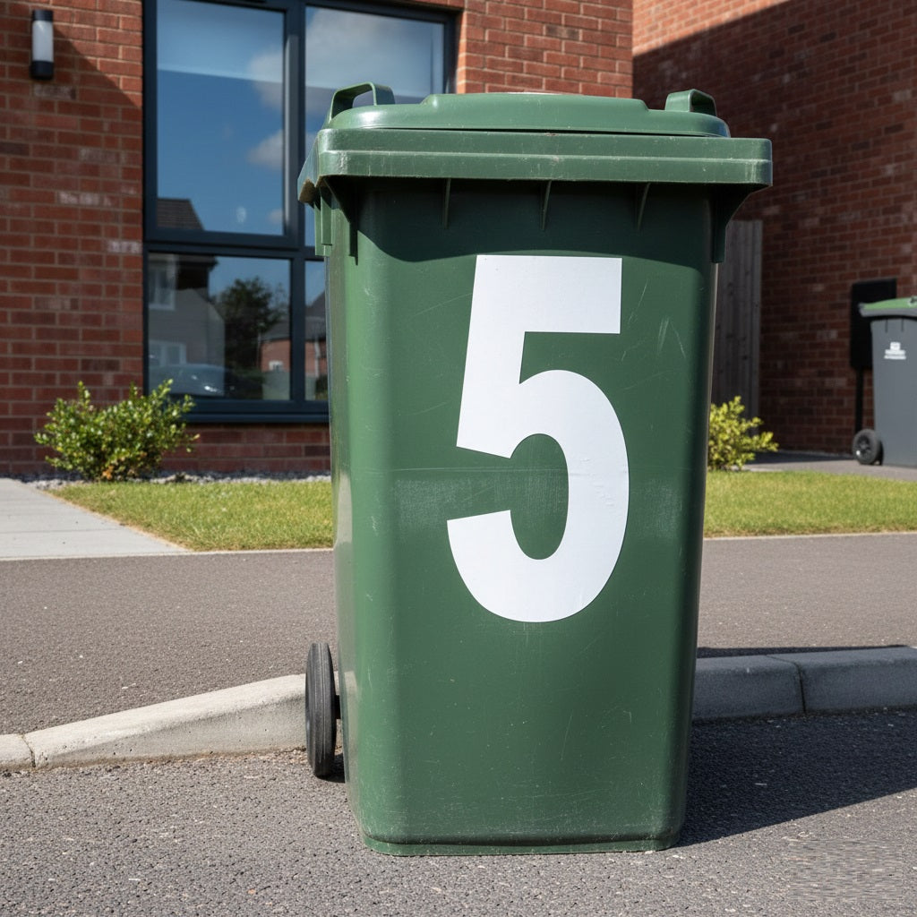 Ashley Housewares Self Adhesive Wheelie Bin Number 5 White Pack of 2 WS515 | Made From PVC | Easy to Peel | Waterproof