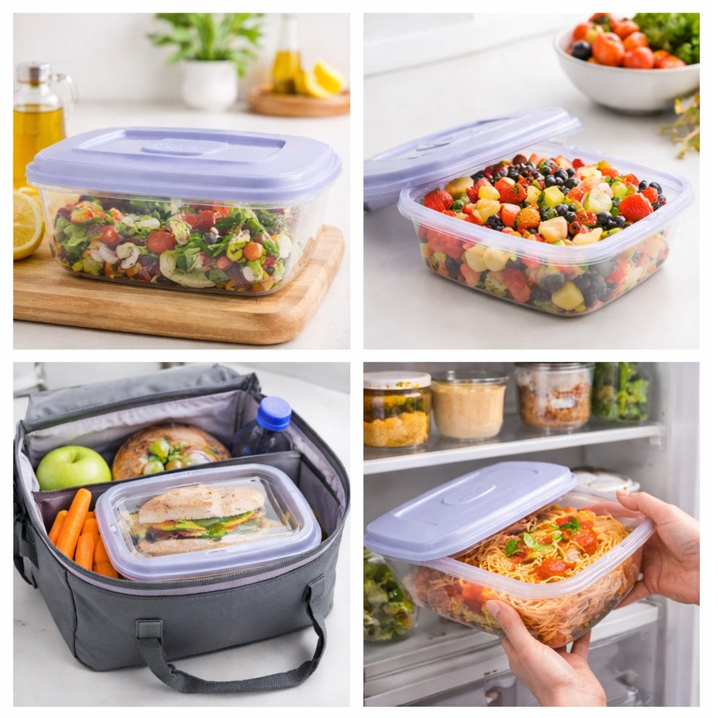 Whitefurze Rectangular Plastic Food Storage Container with Secure Lid White 0.6Ltr F0630 | BPA Free | Kitchen Storage Box | Fridge Freezer Safe