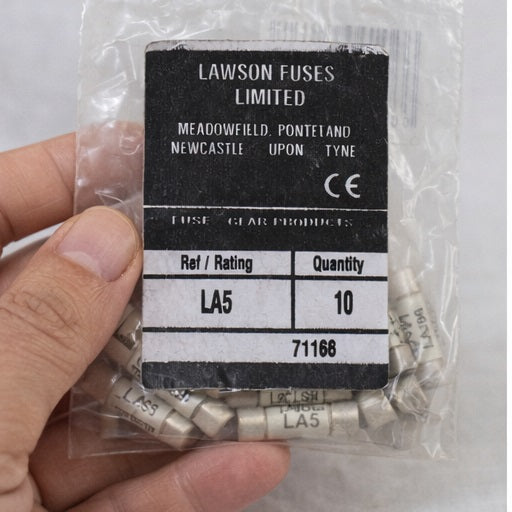 Lawson 5Amp Consumer Unit Fuse Chrome Finish 6.35mm x 23mm Pack of 10 71168 | High-Quality Electrical Fuses | LA5 | 5A Safety Fuse | Durable and Reliable Fuse Protection | Power Supply Safety Fuse | Standard Plug Fuse | BS1361 Standards | 240V