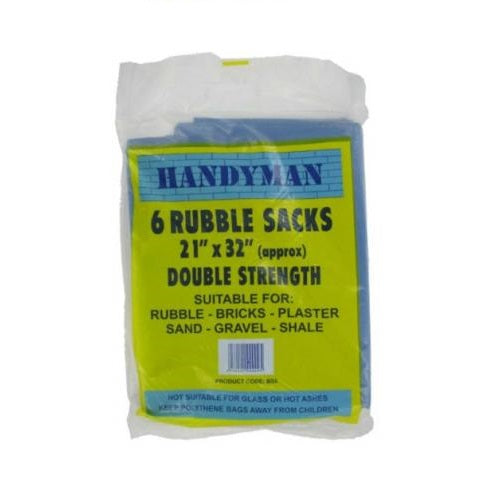 Handyman Rubble Sacks Blue 21-Inch x 32-Inch Pack of 6 BS6 | Heavy Duty | Double Strength Builders Bags | For Bricks-Plaster-Sand and Gravel