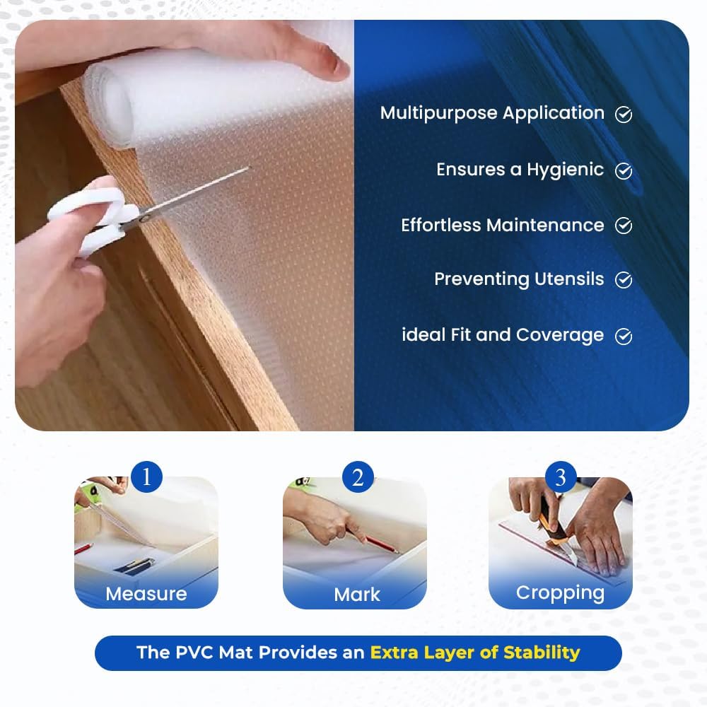 Adorn PVC Drawer Liner Roll White 30cm x 100cm AE002A | Non Slip Protective Shelf and Cabinet Mat | Cabinet Liner Roll | Kitchen Drawer Liner | Cabinet Shelf Mat Roll