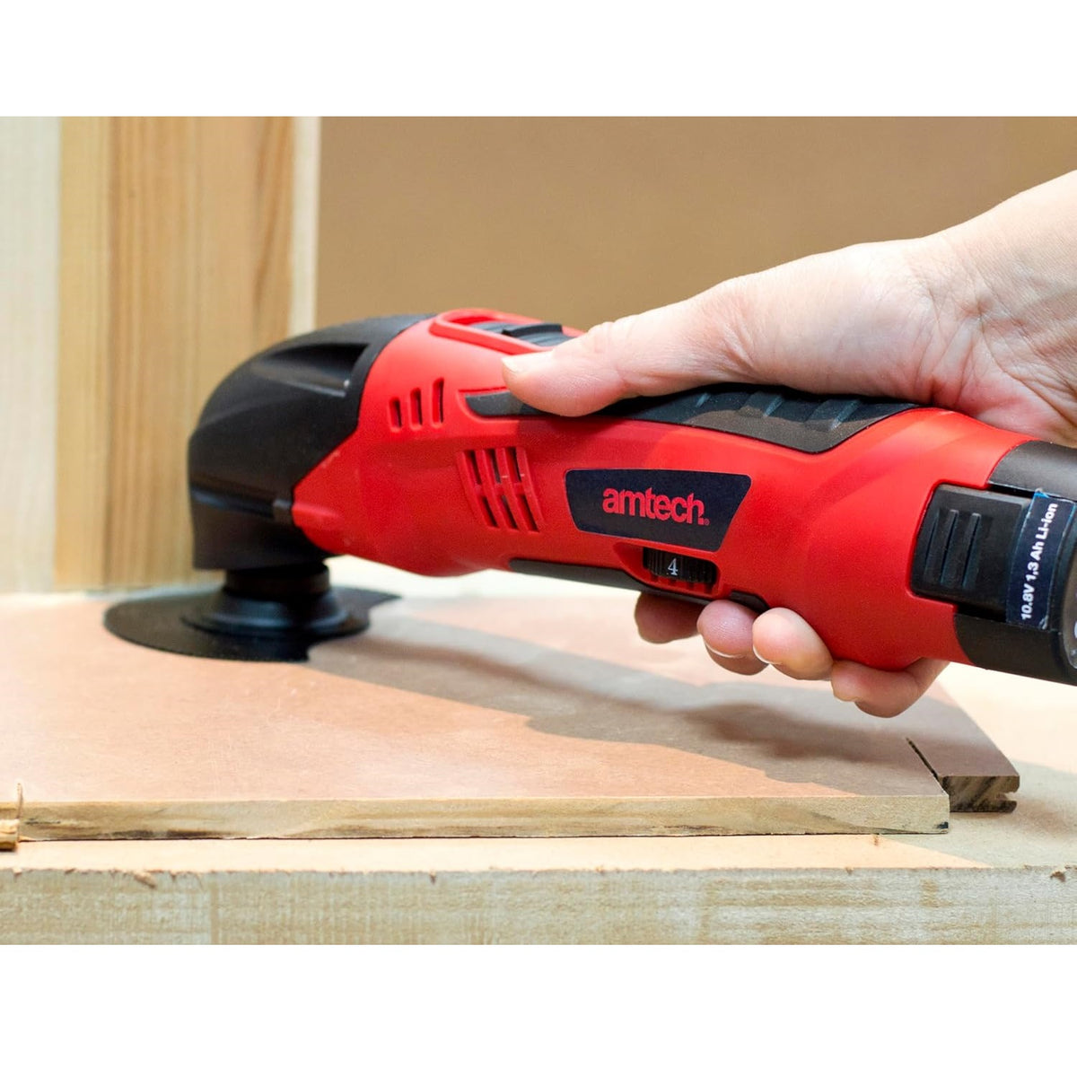 Amtech Cordless Oscillating Multi Tool Red and Black 10.8V V6510 | For Cutting-Scraping-Grinding and Sanding Tasks in and Around the Home | Supplied with an Assortment of Useful Accessories | Single 4mm Hex Bolt Accessory Attachment