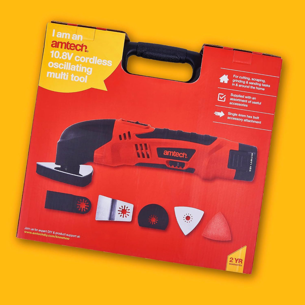 Amtech Cordless Oscillating Multi Tool Red and Black 10.8V V6510 | For Cutting-Scraping-Grinding and Sanding Tasks in and Around the Home | Supplied with an Assortment of Useful Accessories | Single 4mm Hex Bolt Accessory Attachment