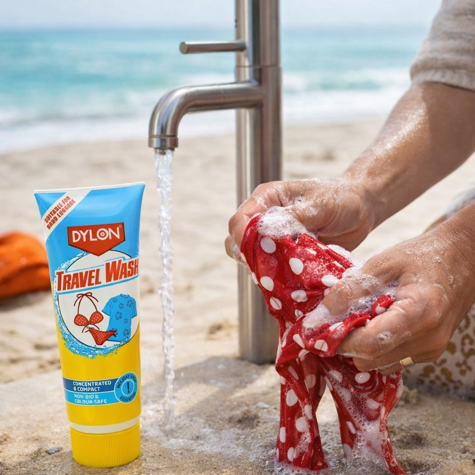 Dylon Travel Wash Liquid Detergent Multicoloured 75ml 2044274 | Concentrated and Compact | Non-Bio and Colour Safe | Holiday Wash Essential | For hand Luggage | Fabric Cleaner | Hand Wash Liquid