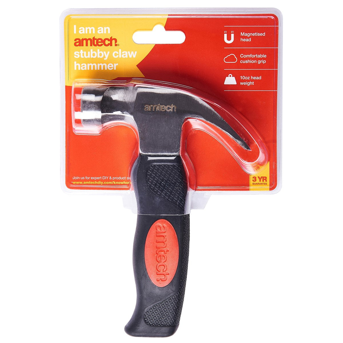 Amtech Stubby Claw Hammer Multicolour 10oz A0200 | Magnetised Head | Comfortable Cushion Grip