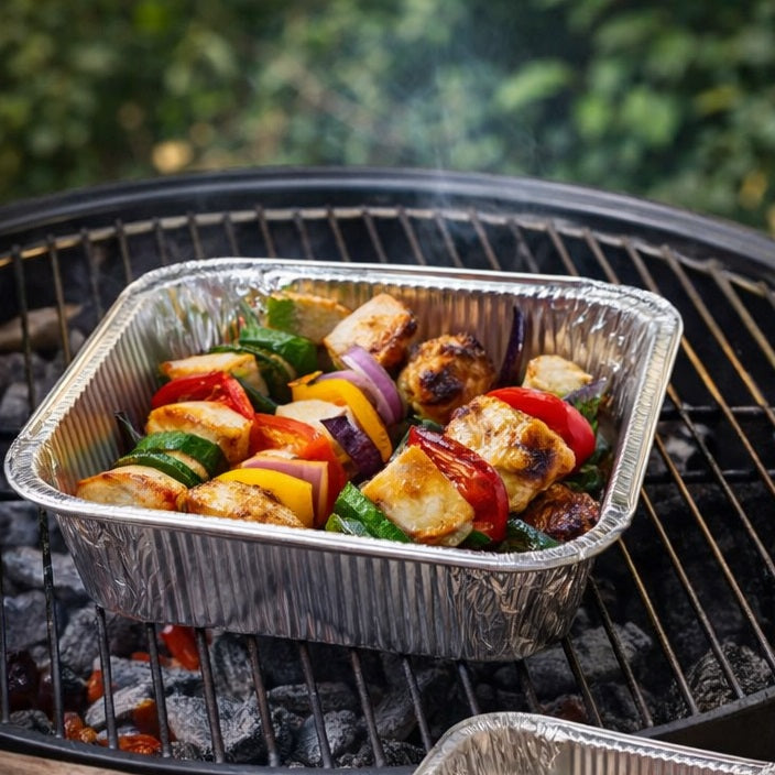 Kingfisher Square Aluminium Foil Containers Chrome Finish Pack of 3 KCF13 | Disposable Food Trays | Oven Safe | Catering Takeaway Tins | For Baking-Roasting and Meal Prep